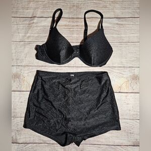 Victoria's secret PINK black ribbed high waisted boyshort pushup bikini set